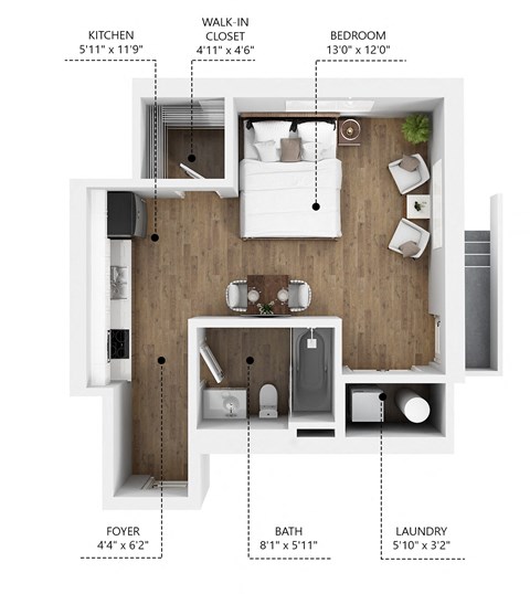 Floor plan for studio, 1 bath, 485 sqft